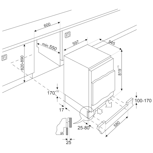 Встраиваемая морозильная камера Smeg U8F082DE1 под столешницу