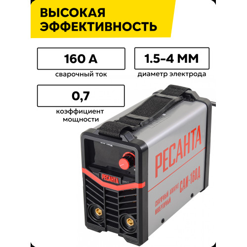 Сварочный аппарат Ресанта САИ-160Д инвертор ММА/TIG 6.5кВт