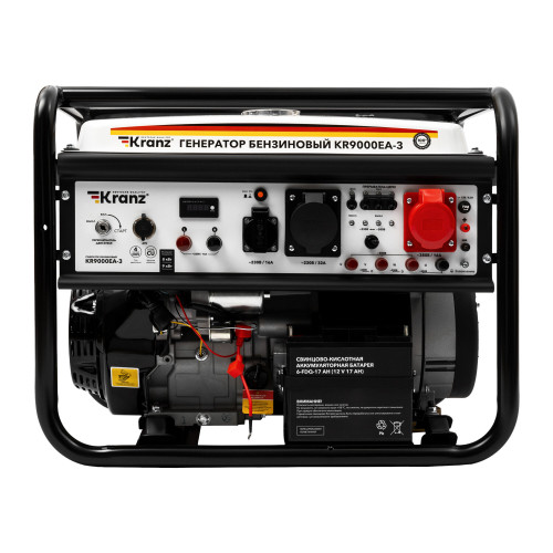 Генератор бензиновый Kranz KR9000EA-3, 9кВт, 230В/380В, 25л, коннектор автоматики, электростартер