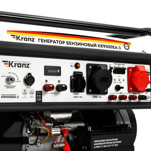 Генератор бензиновый Kranz KR9000EA-3, 9кВт, 230В/380В, 25л, коннектор автоматики, электростартер
