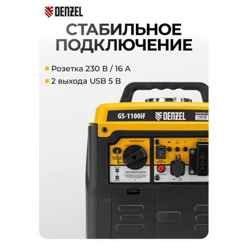 Генератор инверторный Denzel GS-1100iF 1,1 кВт, 230 В, ручной старт