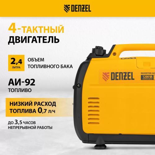 Генератор инверторный Denzel GS-2200iS 2,2 кВт, 230 В, закрытый корпус, ручной старт