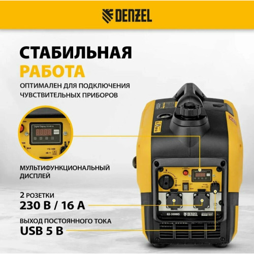 Генератор инверторный Denzel GS-3000iS 3,0 кВт, 230 В, закрытый корпус, ручной старт