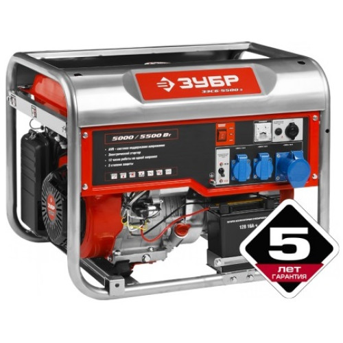 Электростанция ЗУБР ЗЭСБ-5500-ЭА бензиновый 4-х тактный ручной и электрический пуск автоматический пуск