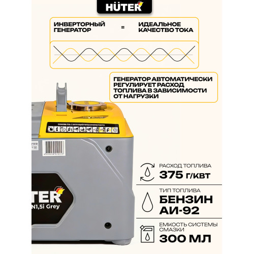 Инверторный генератор Huter DN А1,5i Grey