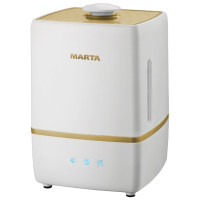 MARTA MT-2669 Увлажнитель воздуха светлый янтарьсветлый янтарь ультразвуковой с функциями ионизации воздуха и генератора теплого пара, три режима мощности испарения, объем -5л раб 20ч 250мл/час. LED индикаторы режимов работы и отсутствия воды, сенсорное у