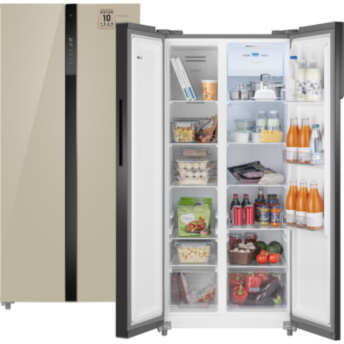 Холодильник Weissgauff WSBS 500 Inverter NoFrost Beige Glass