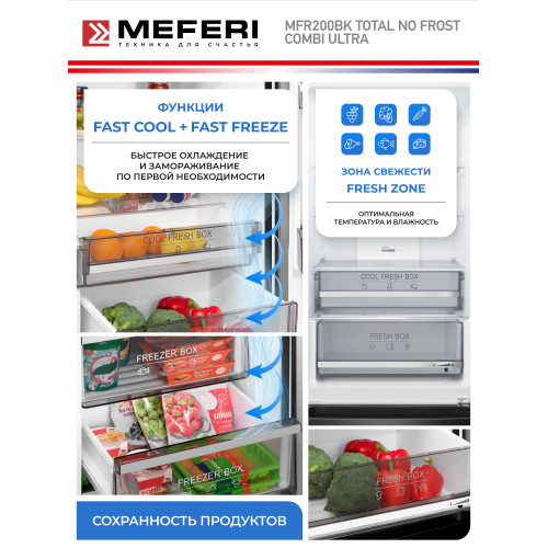 Холодильник MEFERI MFR200BK Total No Frost Combi Ultra