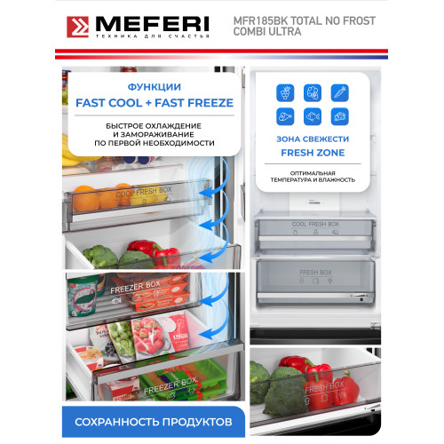 Холодильник MEFERI MFR185BK Total No Frost Combi Ultra