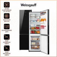 Холодильник Weissgauff WRK 1850 D Full NoFrost Inverter Black Glass черное стекло