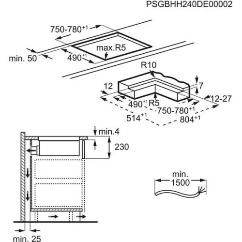 Варочная поверхность AEG TH84CB03CB вытяжкой