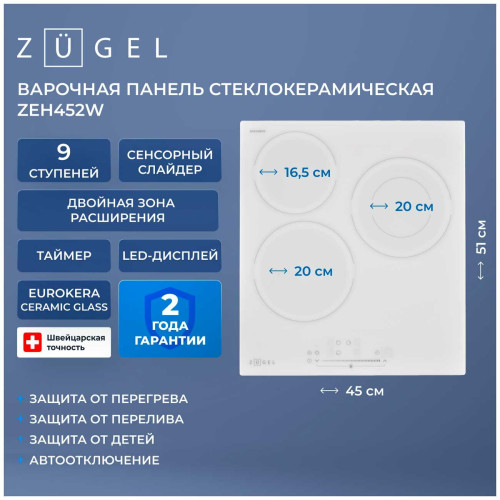 Варочная панель ZUGEL ZEH452W белая