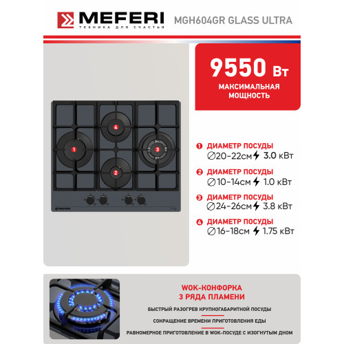 Варочная поверхность Meferi MGH604GR Glass Ultra