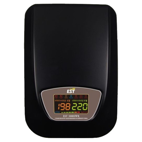 Стабилизатор напряжения EST 5000 WR релейный настенный, Однофазный релейный автоматический Стабилизатор переменного напряжения, максимальная мощность 5000 Вт, входное напряжение от 140В до 270В, выходное напряжение 220В (+/-8%).