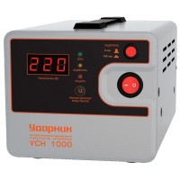 Стабилизатор напряжения УДАРНИК УСН 1000 НС настенный, Цифровой Стабилизатор однофазный настенный. Диапазон вх. напряжения 140-260 В, Мощность 1000 ВА, Вес 3.2 кг.