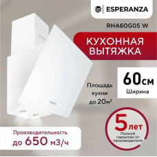 Вытяжка каминная наклонная ESPERANZA RHA60G05 W белый