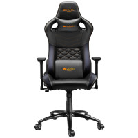 Кресло компьютерное игровое CANYON Nightfall GС-7 Gaming chair, PU leather, Cold molded foam, Metal Frame, Top gun mechanism, 90-160 dgree, 3D armrest, Class 4 gas lift, metal base ,60mm Nylon Castor, black and orange stitching