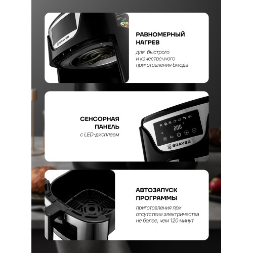Аэрогриль BRAYER BR2037 черный/серебристый