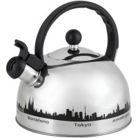 Чайник из нерж. стали MAL-CITY-01 с рисунком, меняющим цвет 3,0 литра, со свистком, капсульное дно