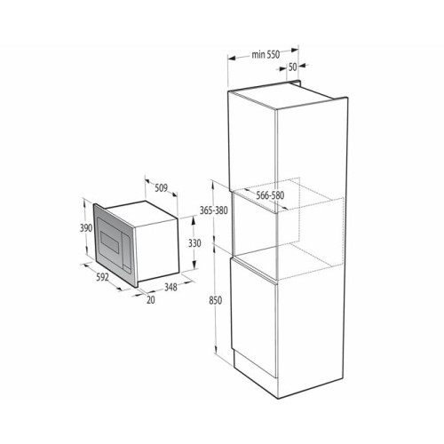 Размеры встраиваемой микроволновки для кухни в верхний шкаф