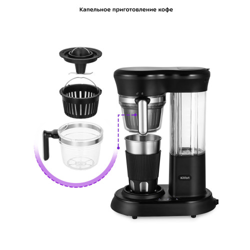 Кофеварка капельная Kitfort КТ-7141 черный/нержавеющая сталь