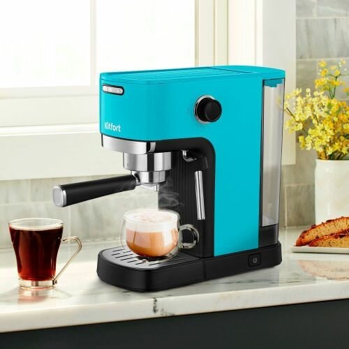 Кофеварка рожковая Kitfort КТ-7461 бирюзовый/черный