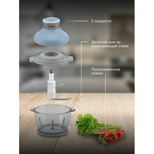 Измельчитель электрический Hyundai HYC-G4208 1.5л. 500Вт мята/серебристый