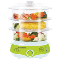 Пароварка Endever Vita-171, белый/зеленый, мощность 1000 Вт, объем 11 л, три уровня готовки, индикатор питания, контроль уровня воды, таймер с отключе