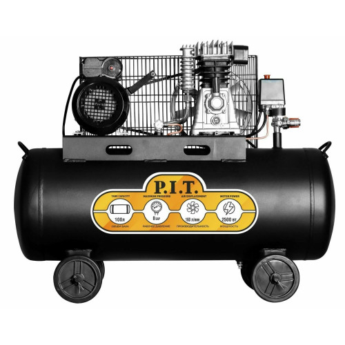 Компрессор P.I.T. PAC 100-C (2,5кВт, 3,4л/с, 330 л/мин, 100л, 2 цил, 2 вых, ев,масл. рем)
