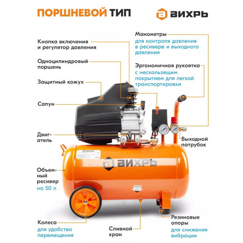 Компрессор Вихрь КМП-2000/50МП 