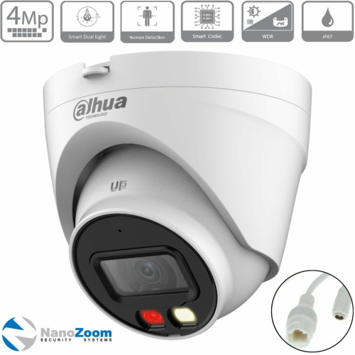 Уличная турельная IP-видеокамера Dahua DH-IPC-HDW1439VP-A-IL-0360B Smart Dual Light 4Мп, 1/2.9” CMOS, объектив 3.6мм, ИК-подсветка до 30м, LED-подсветка до 20м, IP67, корпус: металл