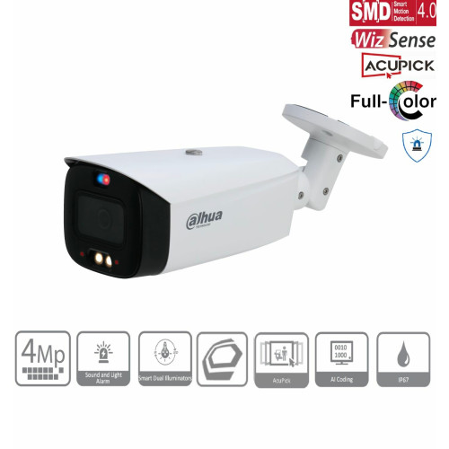 Уличная цилиндрическая IP-видеокамера TiOC DAHUA DH-IPC-HFW3449T1P-ZAS-PV-S5 с ИИ и активным сдерживанием 4Мп, 1/2.7” CMOS, моторизованный объектив 2.7~13,5мм (5x), видеоаналитика, ИК 50м, LED 40м