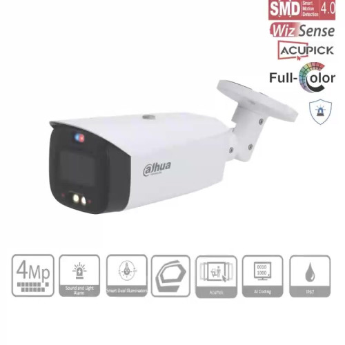 Уличная цилиндрическая IP-видеокамера TiOC DAHUA DH-IPC-HFW3449T1P-ZAS-PV-S5 с ИИ и активным сдерживанием 4Мп, 1/2.7” CMOS, моторизованный объектив 2.7~13,5мм (5x), видеоаналитика, ИК 50м, LED 40м