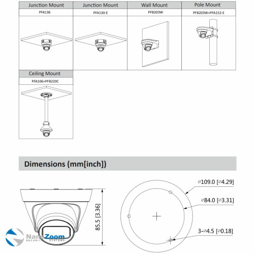 Уличная турельная IP-видеокамера Dahua DH-IPC-HDW1431T1P-0360B-S6 4Мп, 1/2.9” CMOS, объектив 3.6мм, ИК-подсветка до 30м, IP67, корпус: металл, пластик