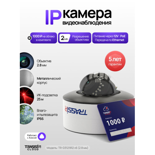 Видеокамера IP Trassir TR-D3121IR2 v6 2.8 2.8-2.8мм цветная