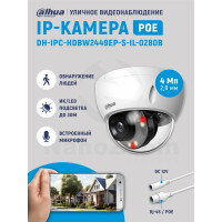 Уличная купольная IP-видеокамера Dahua DH-IPC-HDBW2449EP-S-IL-0280B Smart Dual Light с ИИ 4Мп, 1/2.9” CMOS, объектив 2.8мм, видеоаналитика, ИК до 30м, LED до 30м, IP67, корпус: металл