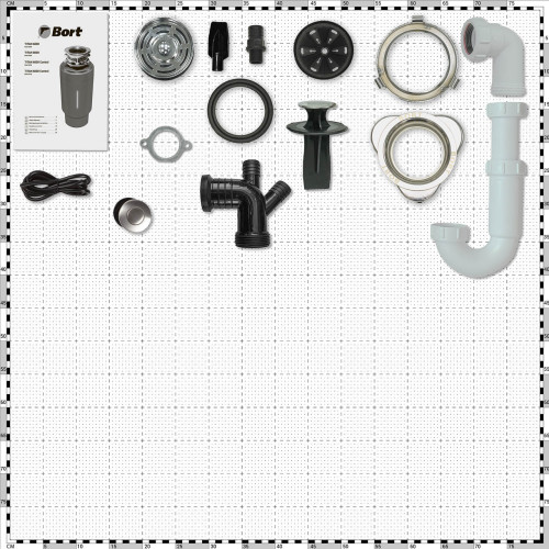 Измельчитель пищевых отходов Bort Titan 6000 Мощность л.с. 0,75, 600Вт, 5,2кг/мин, 4000об/мин, 1400мл, Металл, набор аксессуаров 8шт
