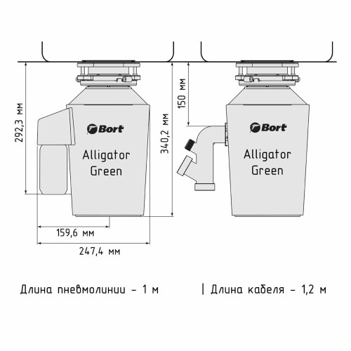 Измельчитель пищевых отходов Bort Alligator Green черный