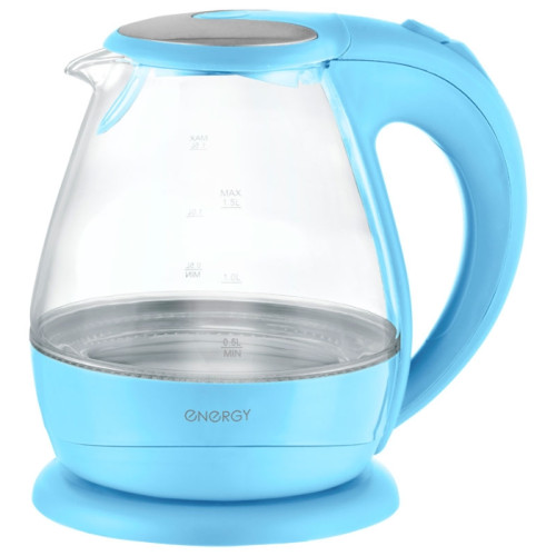 Чайник ENERGY E-266 (1,5 л, диск) стеклянный, голубой