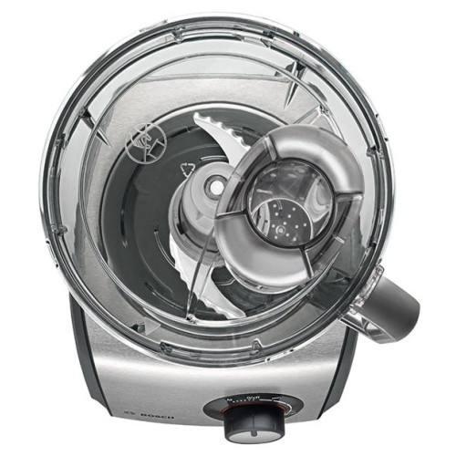 Кухонный комбайн Bosch MCM68840 1250Вт, корпус пластик/ нерж.сталь, плавная регул. ско рости, режим M+pulse, LED индикатор, блендер, нож, венчик, 2 двусторон. диска для нарезки, насадка для теста, пресс для цитрусовых, сумка для на садок