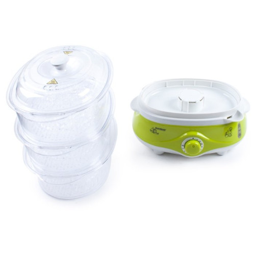 Пароварка Endever Vita-170, белый/серый, мощность 1000 Вт, объем 11 л, три уровня готовки, индикатор питания, контроль уровня воды, таймер с отключени