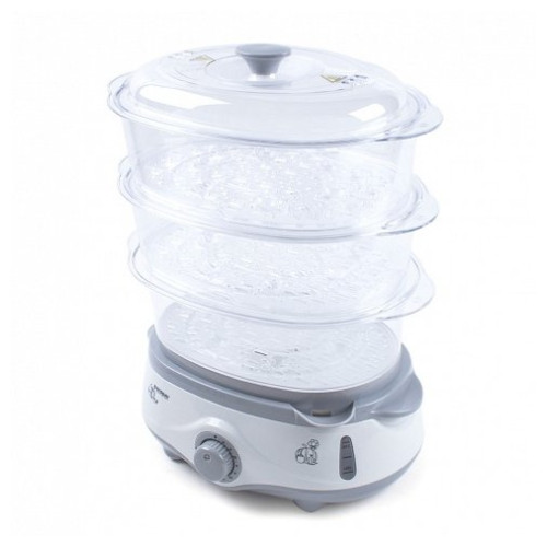 Пароварка Endever Vita-170, белый/серый, мощность 1000 Вт, объем 11 л, три уровня готовки, индикатор питания, контроль уровня воды, таймер с отключени