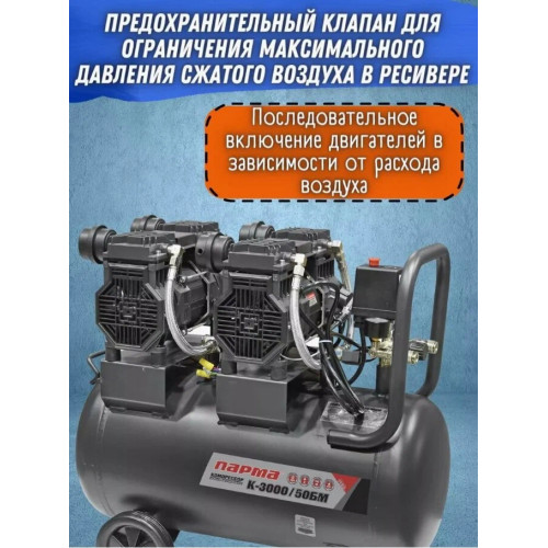 Компрессор Парма БМ K-3000/50БМ масляный 474л/мин 50л 3000Вт серый/черный