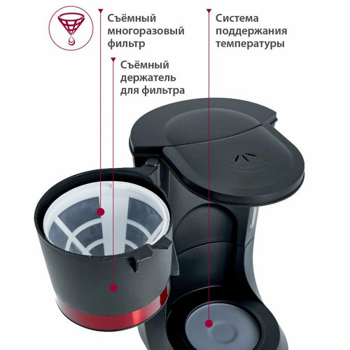 Кофеварка Delta LUX DL-8152 черная с красным