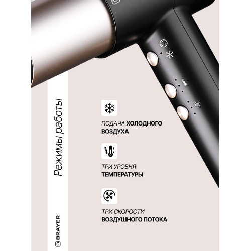 Фен-мультистайлер BRAYER BR3308 черный/золотистый