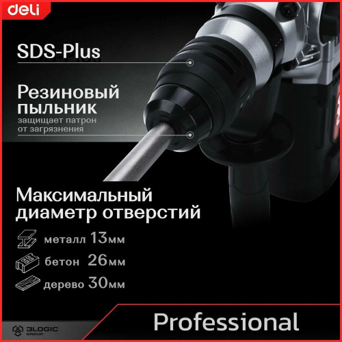Перфоратор Deli DE-DC26-3E, SDS-plus, 1100 Вт, 5 Дж, от сети
