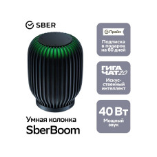 Умная колонка Sber SberBoom, 40Вт, стандартная, 1 динамик, Мультирум, Стереопара, Wi-Fi, Bluetooth 5.0, Салют, черный