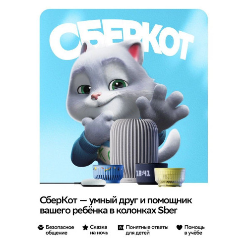 Умная колонка Sber SberBoom, 40Вт, стандартная, 1 динамик, Мультирум, Стереопара, Wi-Fi, Bluetooth 5.0, Салют, черный