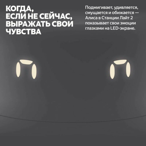 Умная колонка Яндекс Станция Лайт 2 LED, 6Вт, с экраном, 1 динамик, часы, Алиса, BT5.0, Wi-Fi, серый
