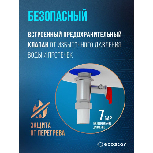 Водонагреватель электрический ECOSTAR FLOW EWH-F50-RE белый, накопительный, 50 л, 1,5 кВт